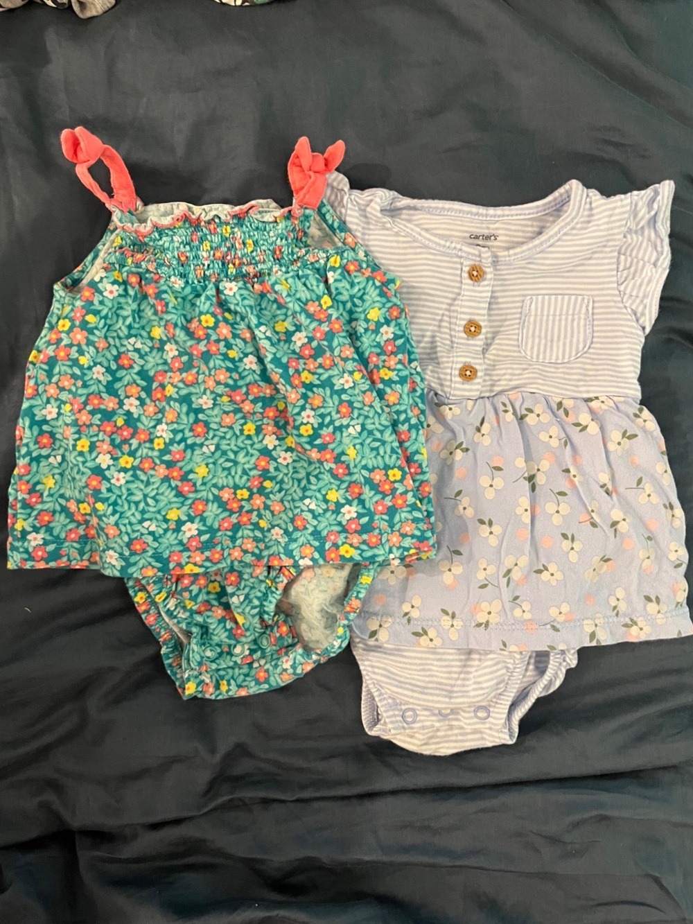 Lot of 2 Carter's Baby Girls Floral Bodysuit Dresses Set